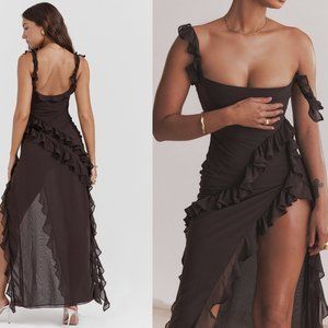 HOUSE OF CB 'Ariela' Espresso Ruffle Maxi Dress NWOT